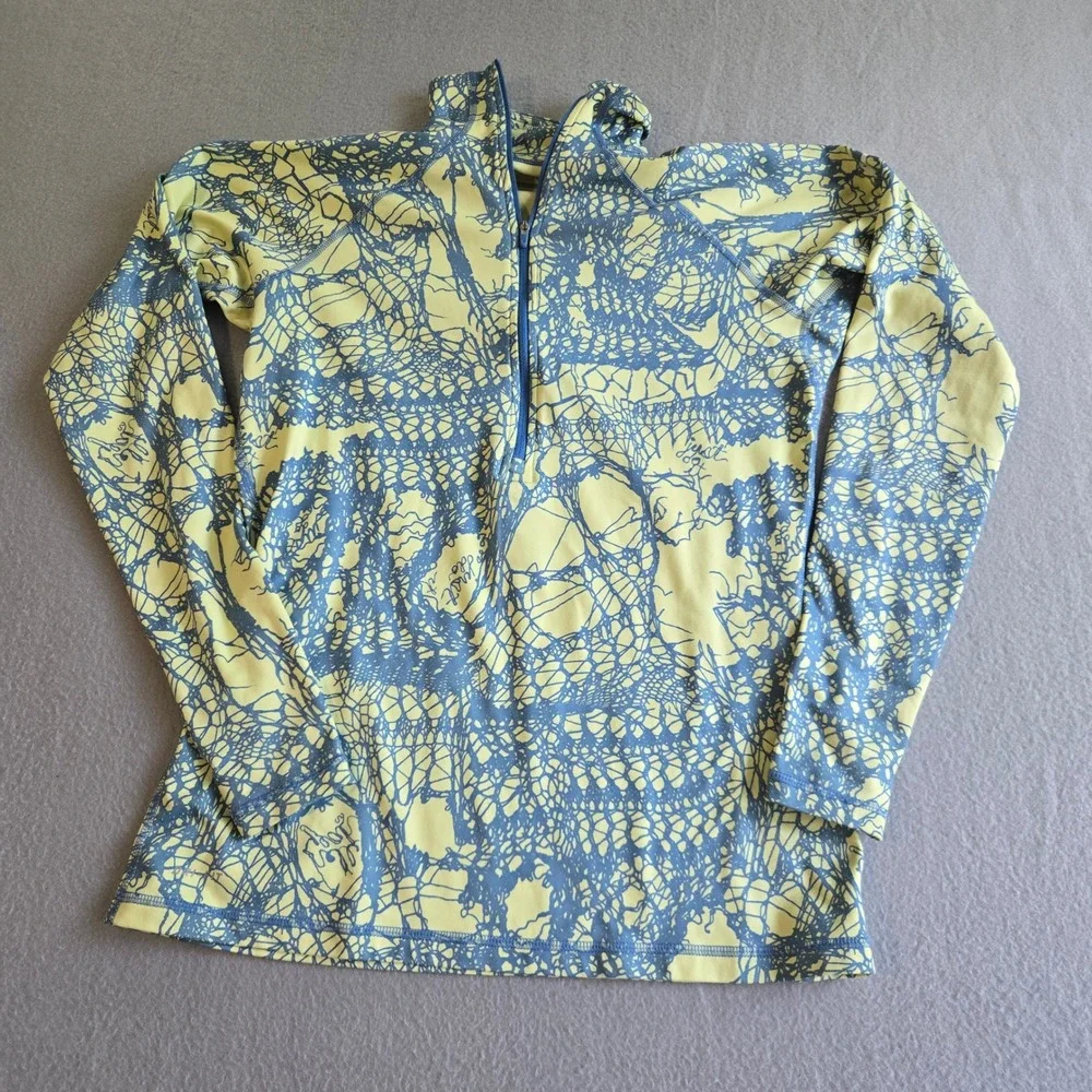 Nike Pro‎ Pullover Womens L Yellow Blue Abstract Web Print 1/4 Zip 485693-430
